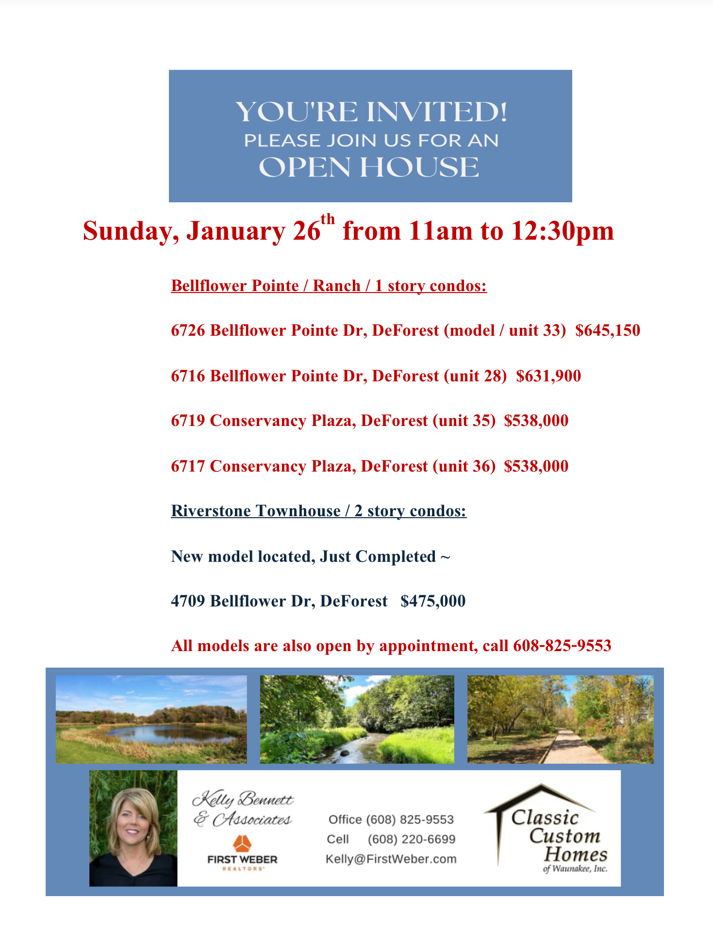 Bellflower Pointe Open Sun January 26 or By Appointment